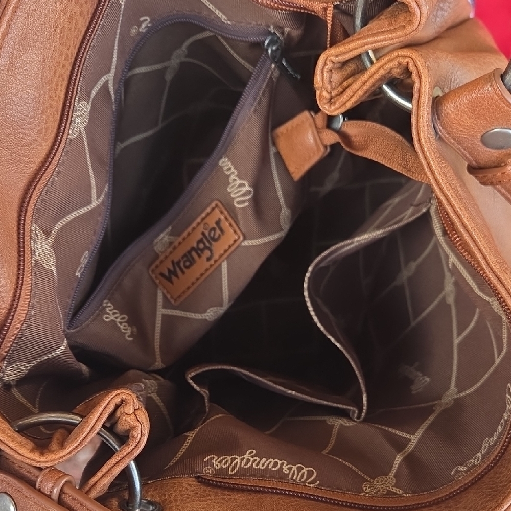 Wrangler Tan and Black Cow Print Shoulder Bag - Picture 6 of 11